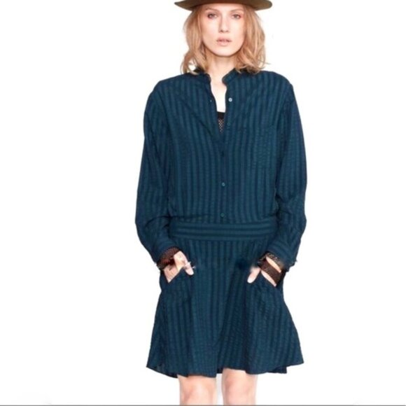 Zadig & Voltaire Rama Raye Mini Dress Black Long Sleeve Silk Buttons Striped - Picture 3 of 16